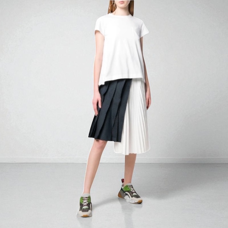 Sacai Hybrid Contrast Nwot Pleated Back T-Shirt Size Japanese 3 Us M-L
